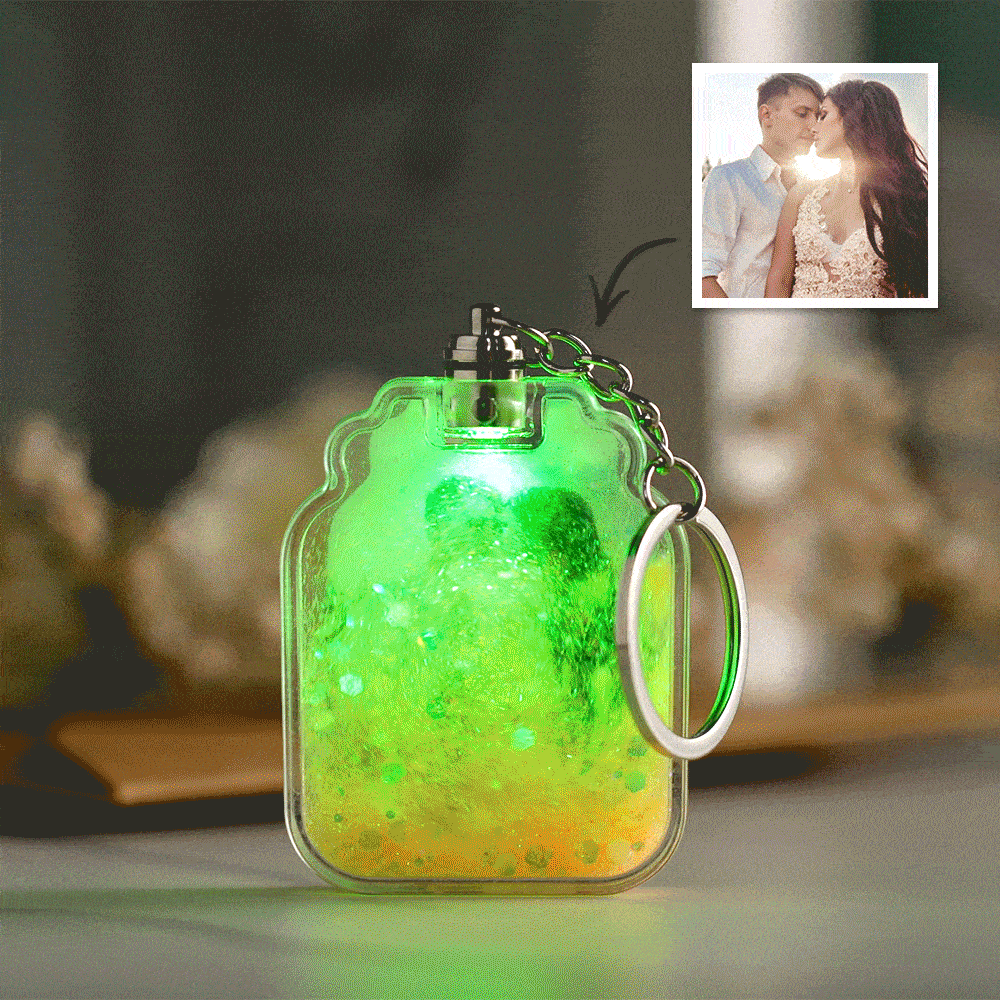 Llavero Personalizado Con Forma De Botella De Deriva Resplandeciente Con Arena Movediza Y Foto - soufeeles