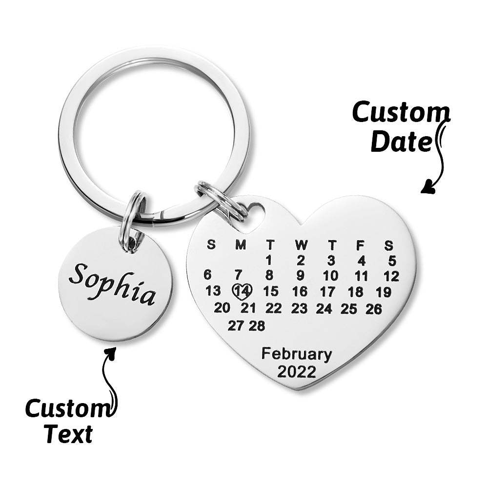 Llavero Con Calendario De Corazón Grabado Personalizado, Llavero Con Fecha, Regalo De San Valentín - soufeeles