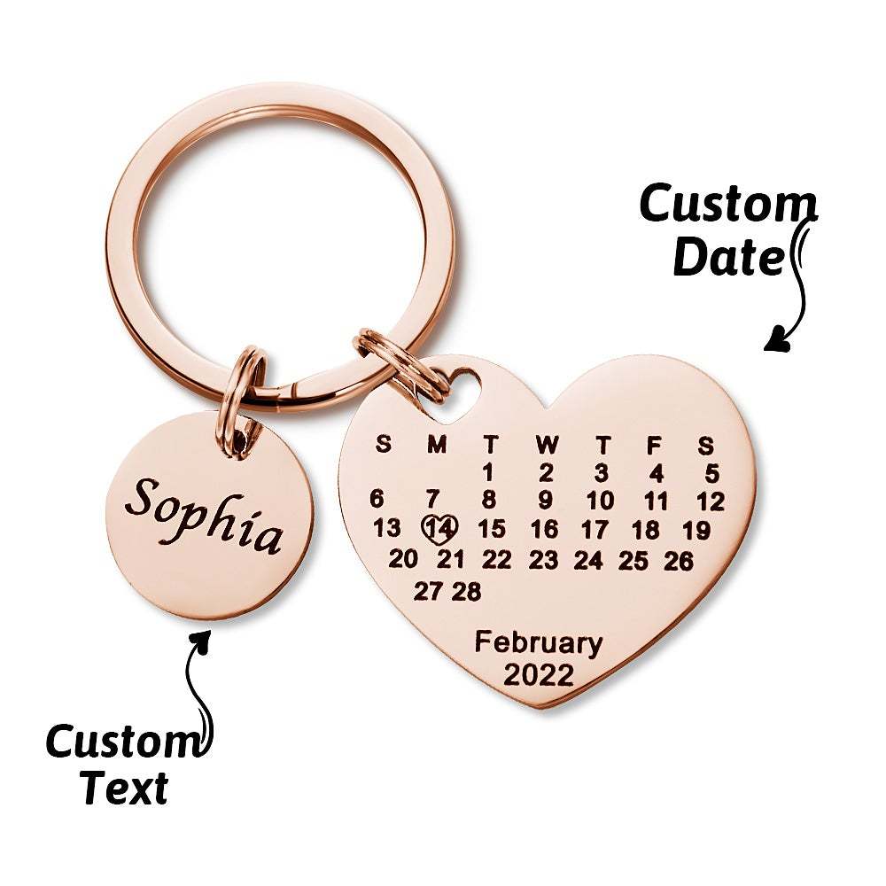 Llavero Con Calendario De Corazón Grabado Personalizado, Llavero Con Fecha, Regalo De San Valentín - soufeeles