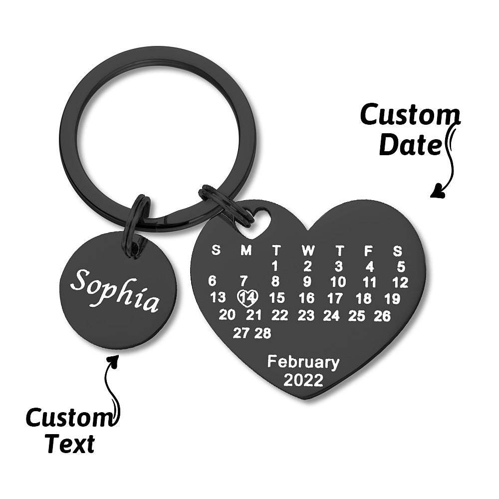 Llavero Con Calendario De Corazón Grabado Personalizado, Llavero Con Fecha, Regalo De San Valentín - soufeeles