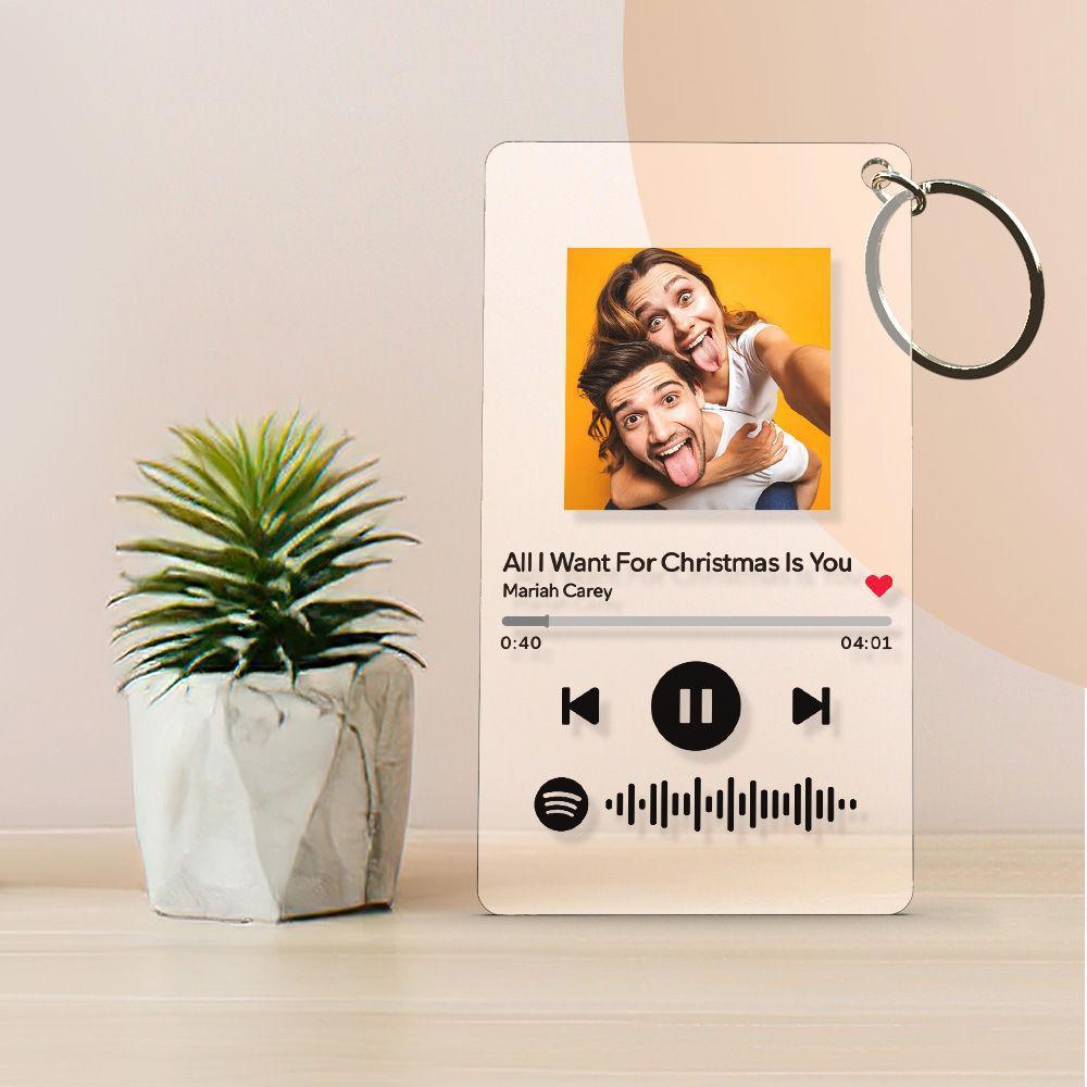 Regalos De Navidad Llavero con Placa de Código de Spotify Escaneable Acrílico Grabado de Música y Fotos Placa Spotify 2.1in*3.4in (5.4*8.7cm)