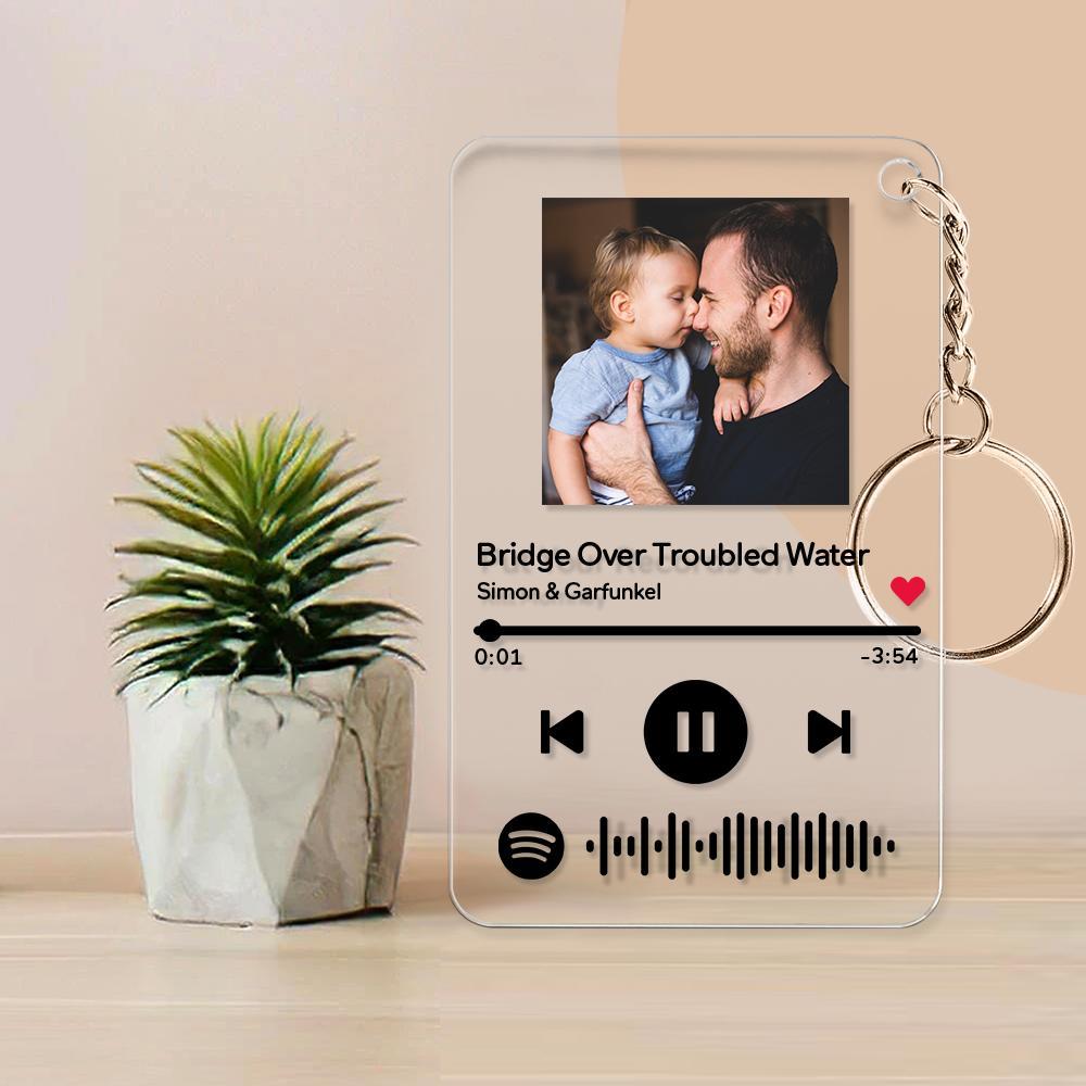 Llavero Con Placa De Código De Spotify Escaneable, Música Y Foto, Recuerdos Acrílicos Para Padre - soufeeles