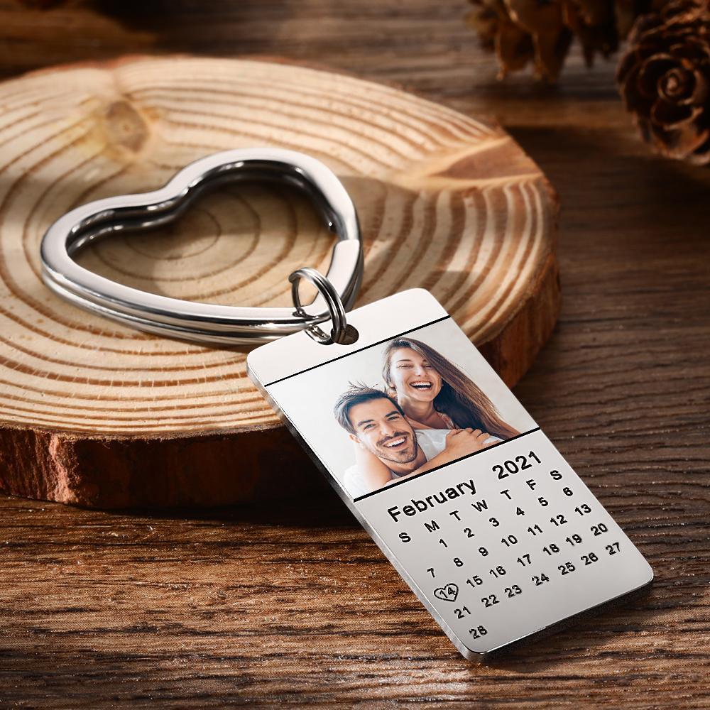 Llavero Personalizado Con Foto Calendario Llavero Color Plata Con Corazón Foto Llavero Regalo De Navidad - soufeeles