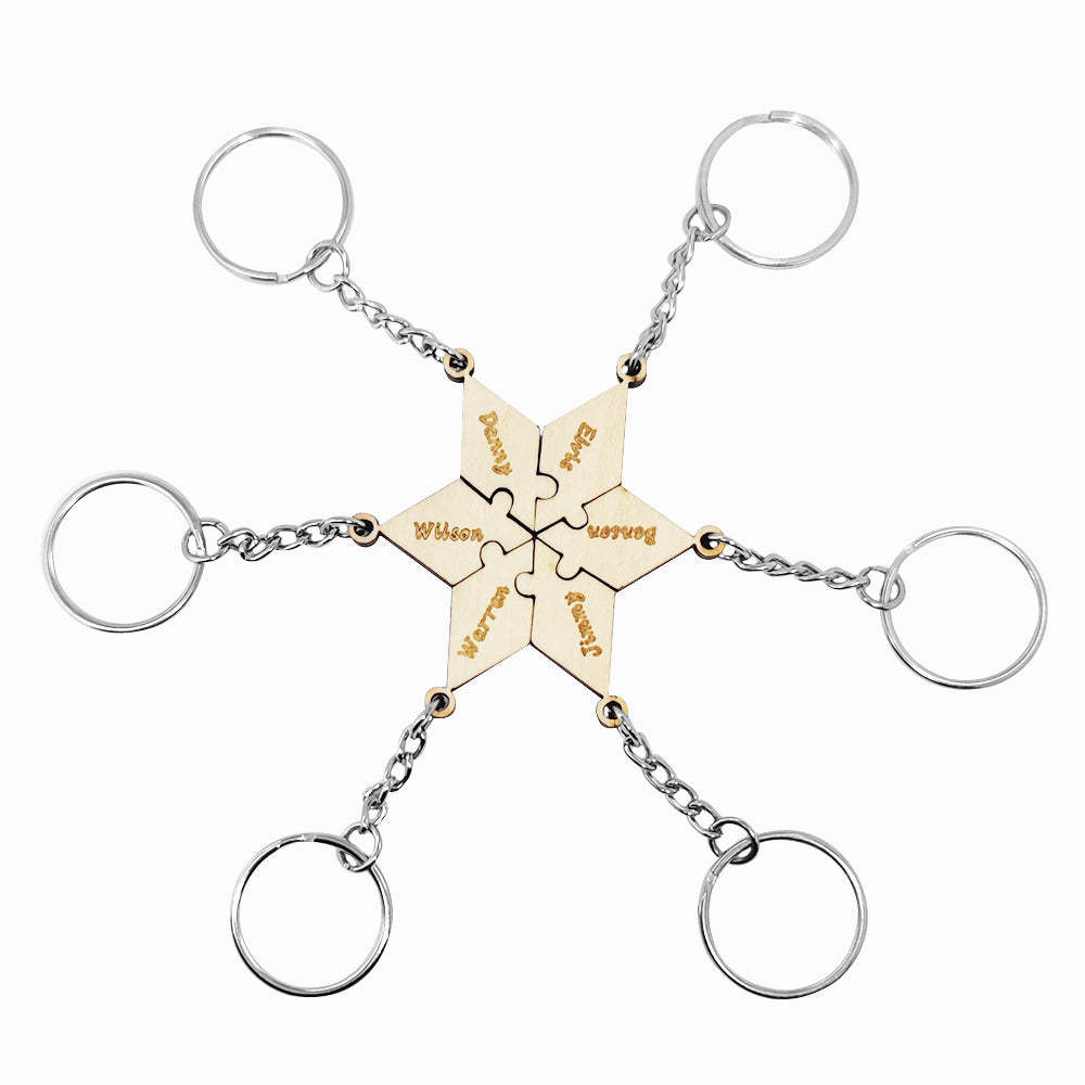 Juego De Llavero De Rompecabezas Personalizado Grabado 6 Piezas Llavero De Rompecabezas Llavero De Madera - soufeeles