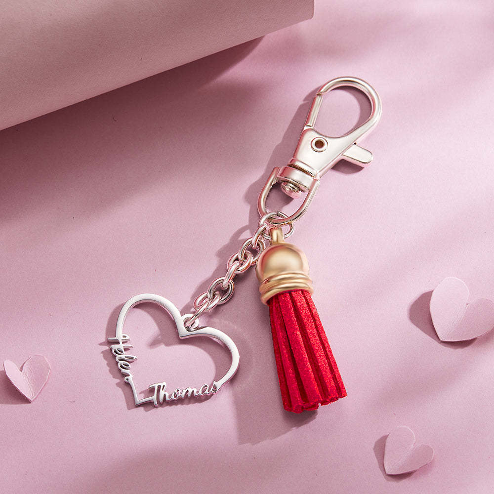 Llavero Con Nombres Grabados Personalizados Llavero Con Nombre De Corazón Regalo De Dos Nombres Para Ella - soufeeles