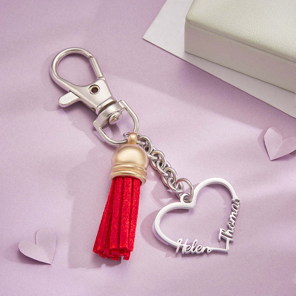 Llavero Con Nombres Grabados Personalizados Llavero Con Nombre De Corazón Regalo De Dos Nombres Para Ella - soufeeles