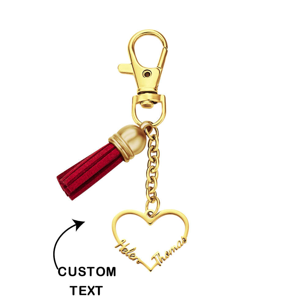 Llavero Con Nombres Grabados Personalizados Llavero Con Nombre De Corazón Regalo De Dos Nombres Para Ella - soufeeles