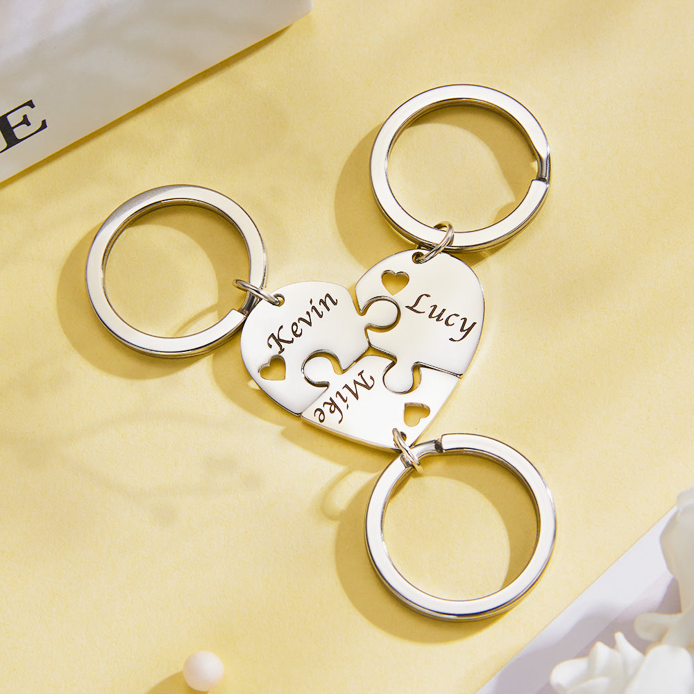 Llavero Grabado Personalizado 3 En 1 Corazón Rompecabezas Llavero Regalo Para El Amor - soufeeles