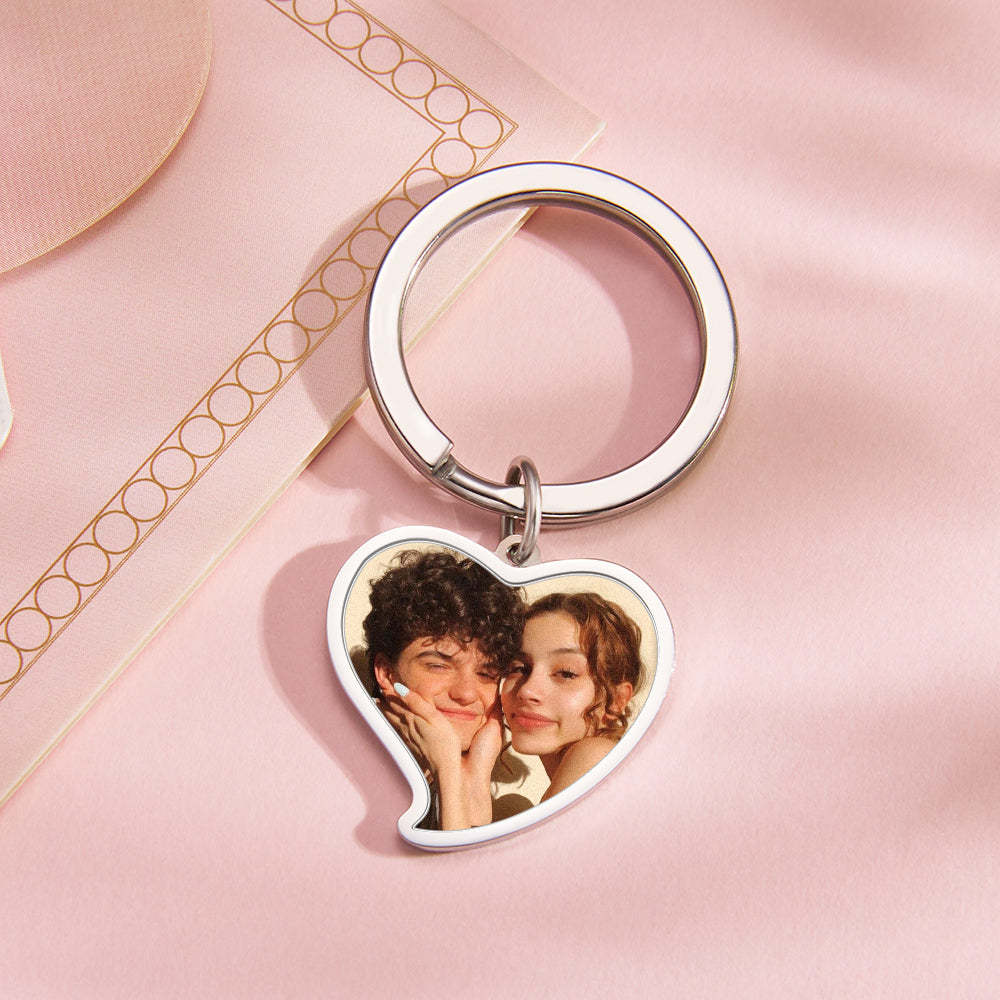 Regalo De Llavero De Acero Inoxidable En Forma De Corazón Con Foto Personalizada Para Amante - soufeeles