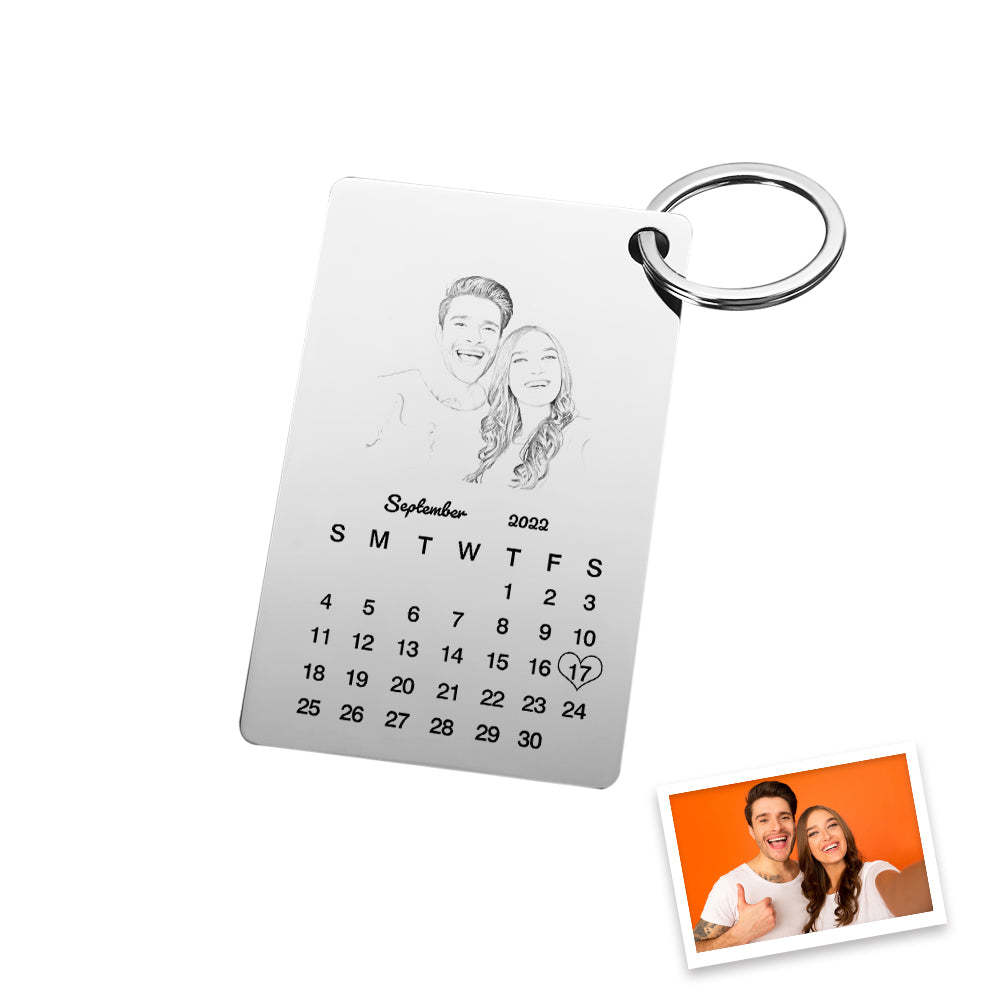 Llavero Personalizado Con Foto Grabada, Llavero Con Calendario, Llavero Personalizado, Regalo De Aniversario De Boda - soufeeles