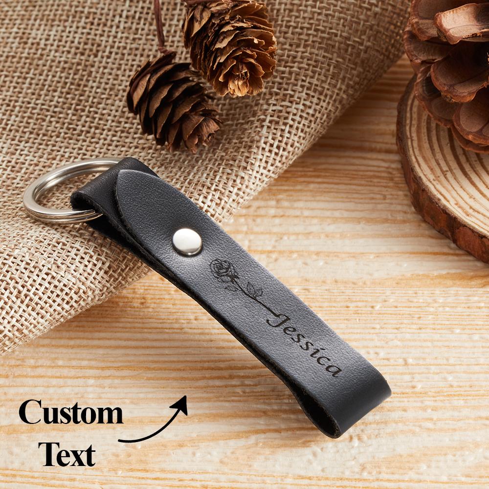 Llavero De Cuero Con Nombre Personalizado, Llavero De Rosa Personalizado, Regalos Conmemorativos Para Ella - soufeeles