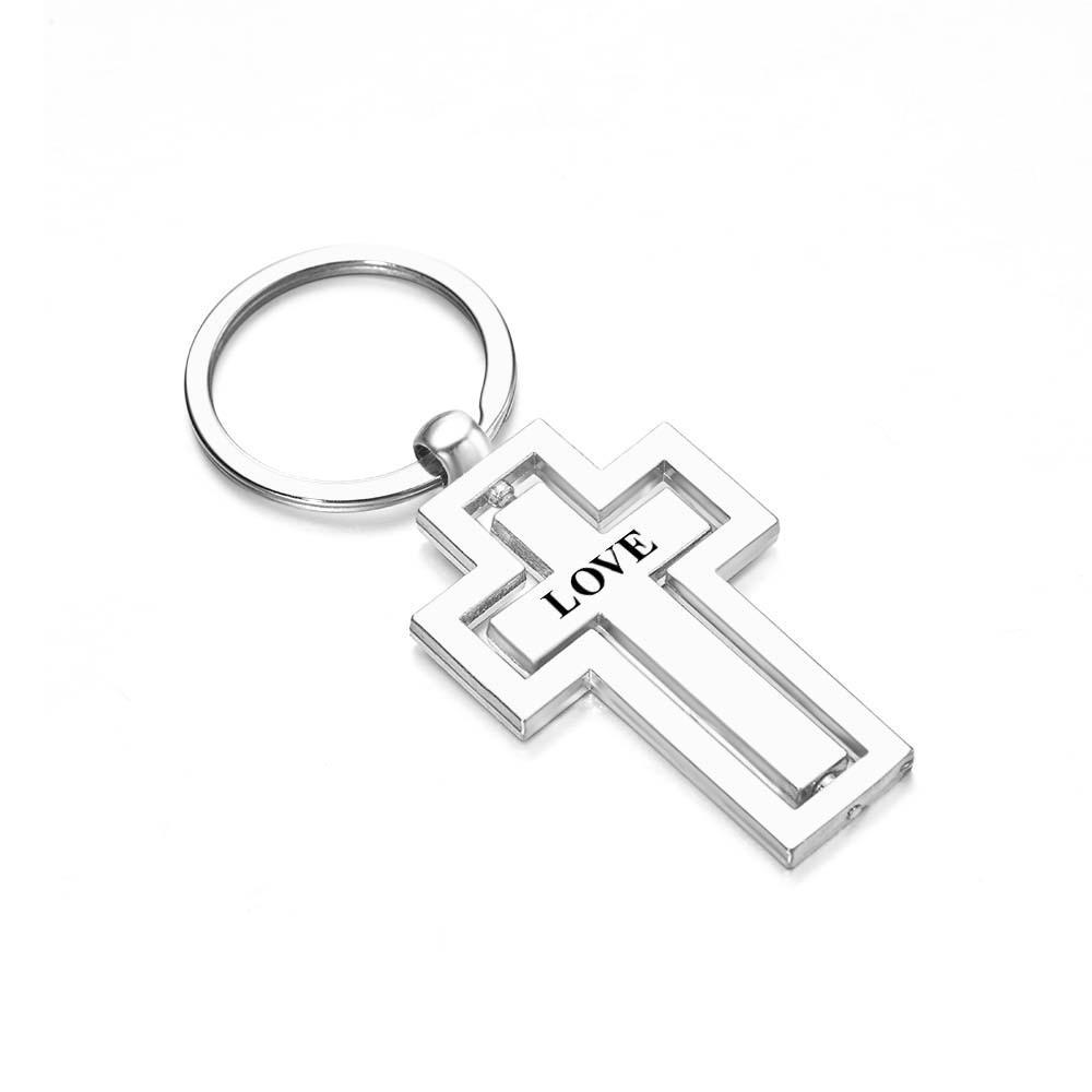 Llavero Con Cruz Giratoria Grabado Personalizado, Regalo Para La Familia Cristiana, Regalo Personalizado De Oración Del Señor - soufeeles