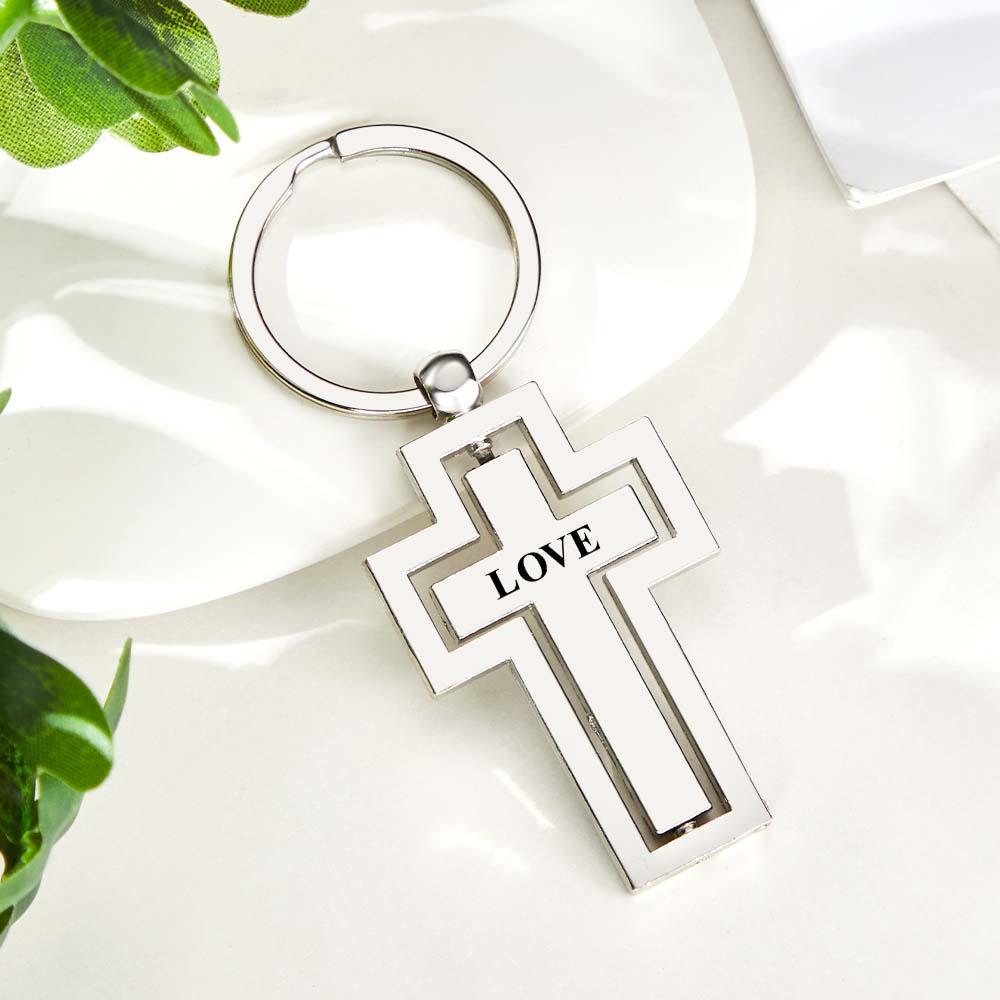 Llavero Con Cruz Giratoria Grabado Personalizado, Regalo Para La Familia Cristiana, Regalo Personalizado De Oración Del Señor - soufeeles