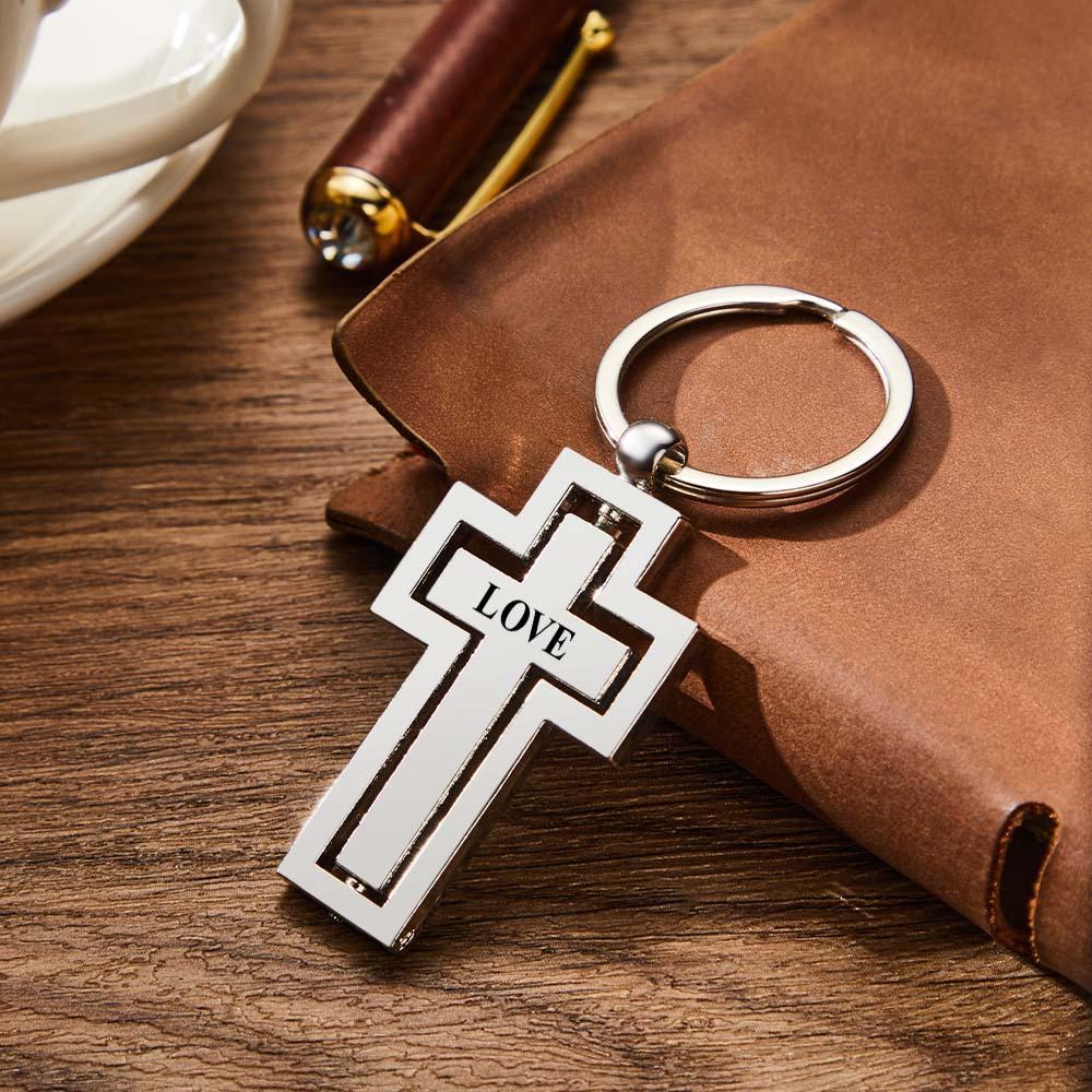 Llavero Con Cruz Giratoria Grabado Personalizado, Regalo Para La Familia Cristiana, Regalo Personalizado De Oración Del Señor - soufeeles