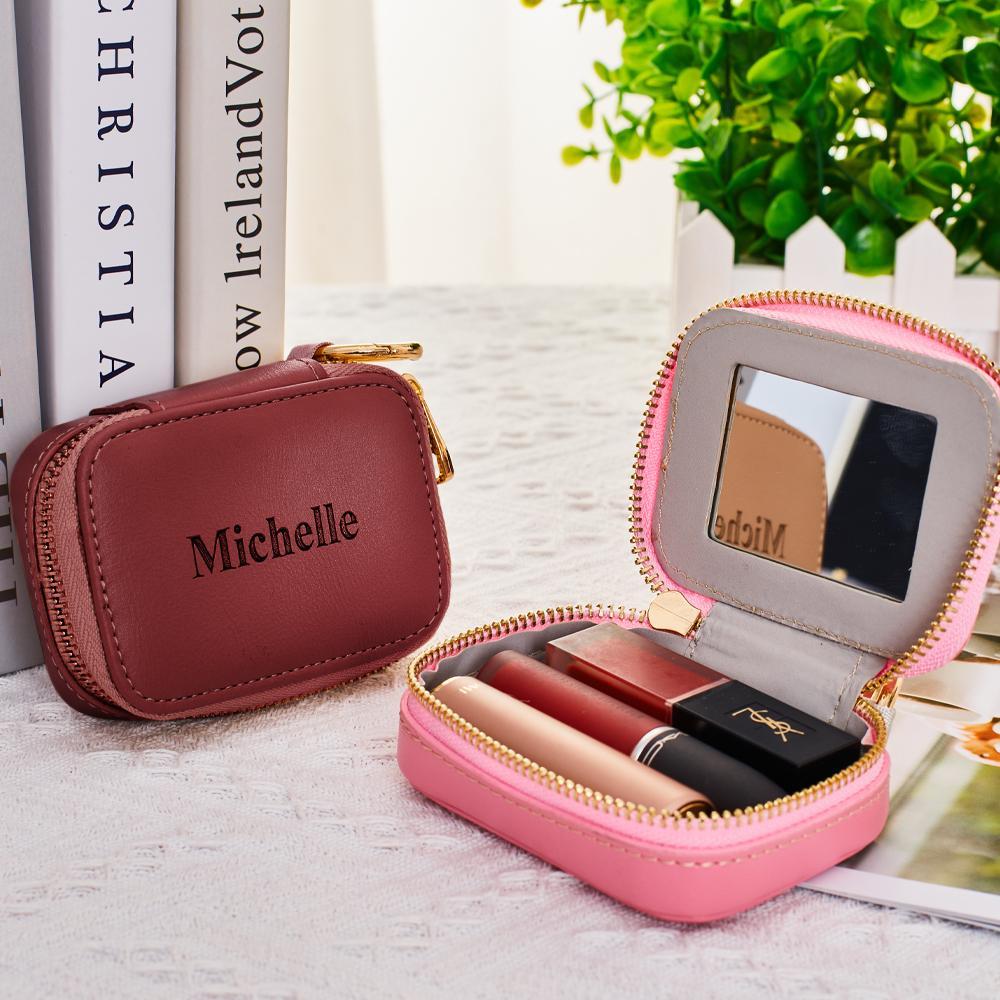 Estuche De Lápiz Labial Con Grabado Personalizado Con Llaveros De Espejo Regalos Perfectos Para Ella