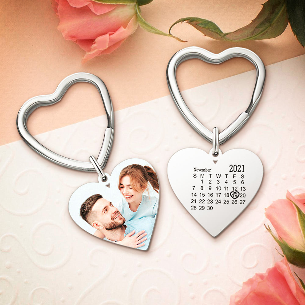 Foto Personalizada Corazón Llavero Calendario Llavero Aniversario Regalos Conmemorativos Para Parejas - soufeeles