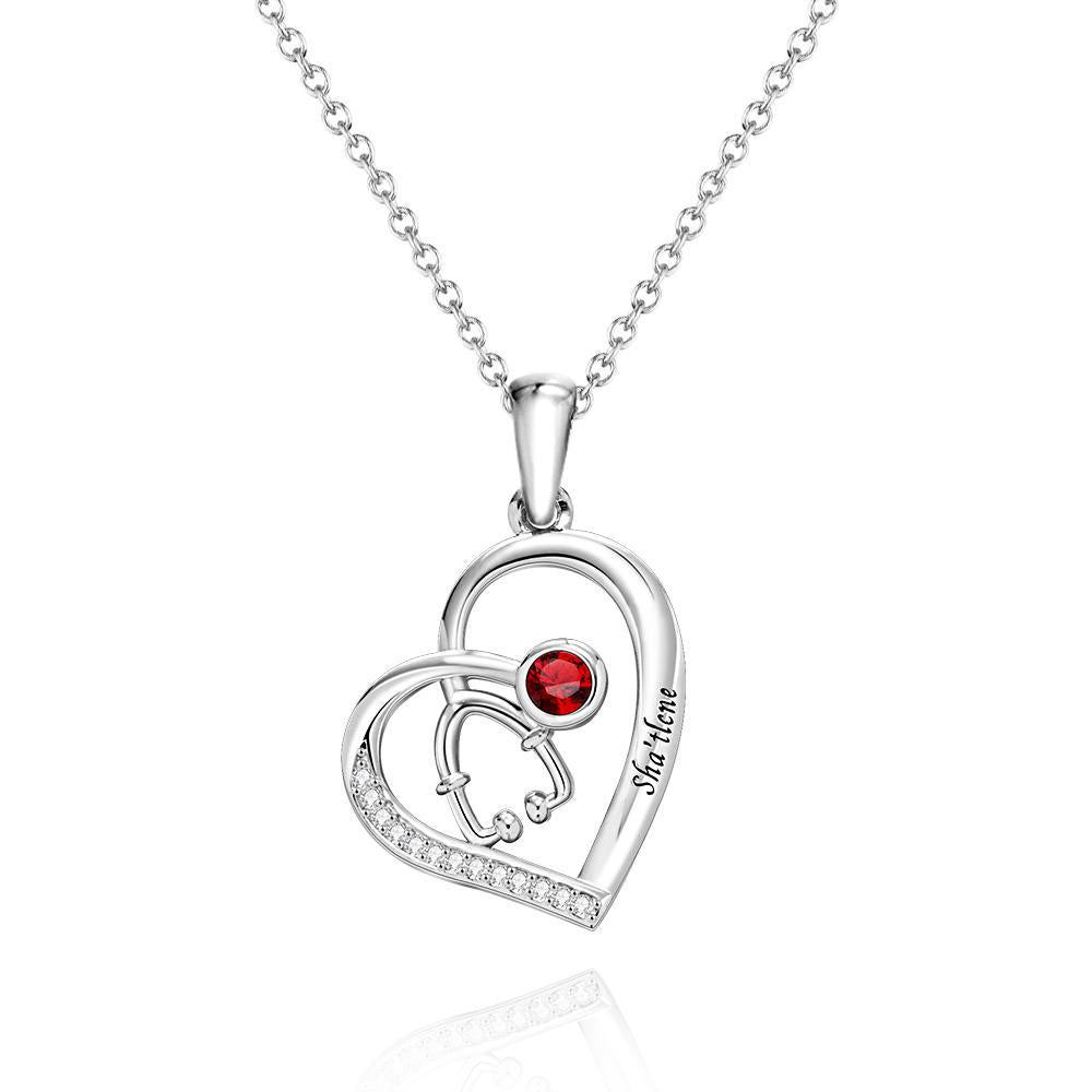 Estetoscopio Birthstone Collar Personalizado Grabado Joyería Enfermera Regalo - soufeeles