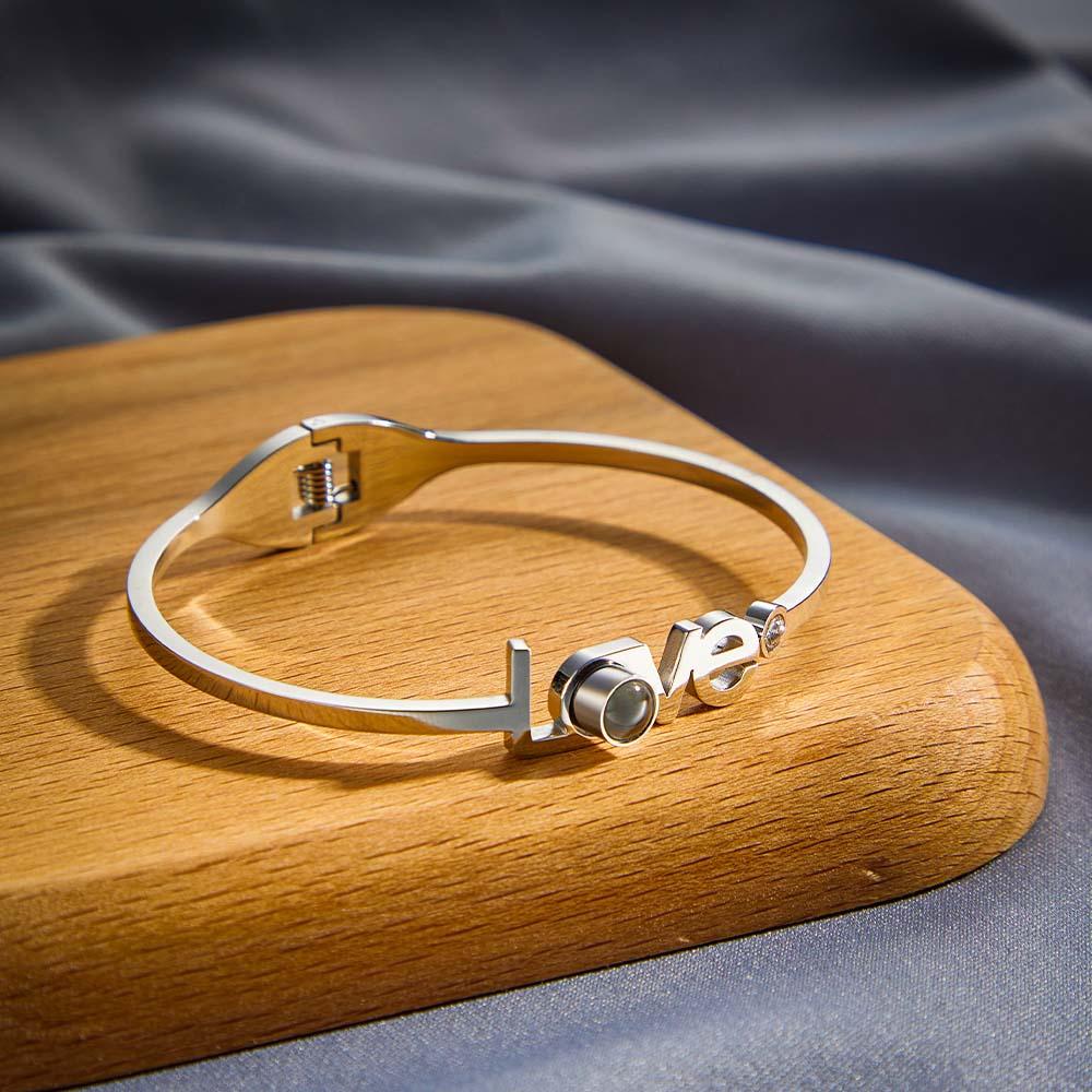 Proyección De Fotos Personalizada Pulsera Love Pulsera De Ajuste Libre Redonda Para Ella - soufeeles