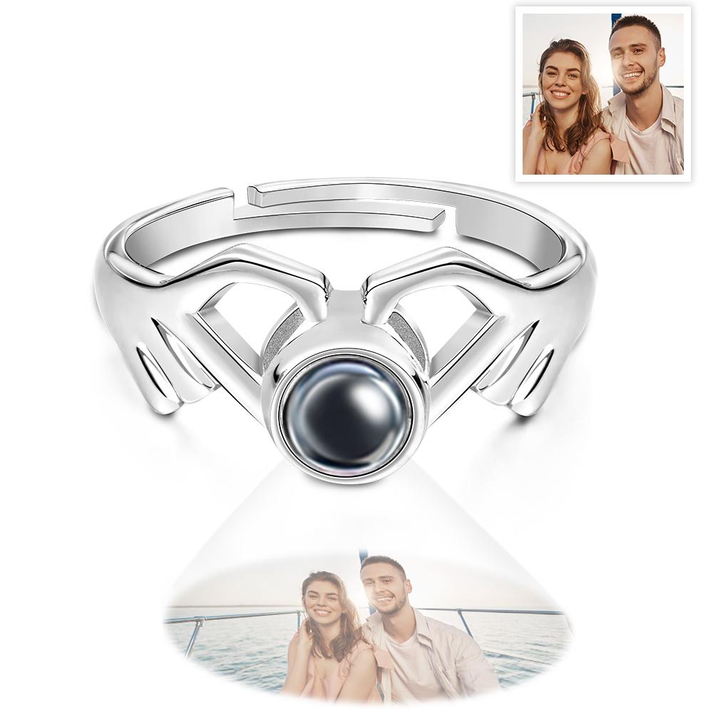 Anillo De Corazón De Proyección De Foto Personalizado Dedos Combinados Para Ella - soufeeles