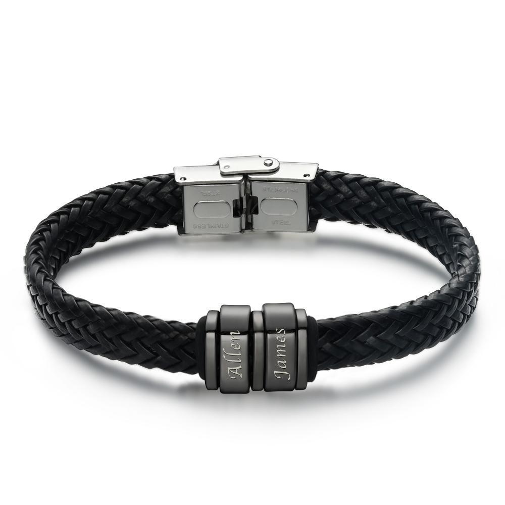 Pulsera De Cuero Para Hombre Pulsera Personalizada Para Hombre, Regalo Para Papá Pulsera Con Nombre Para Ni?os 1-6 Dijes