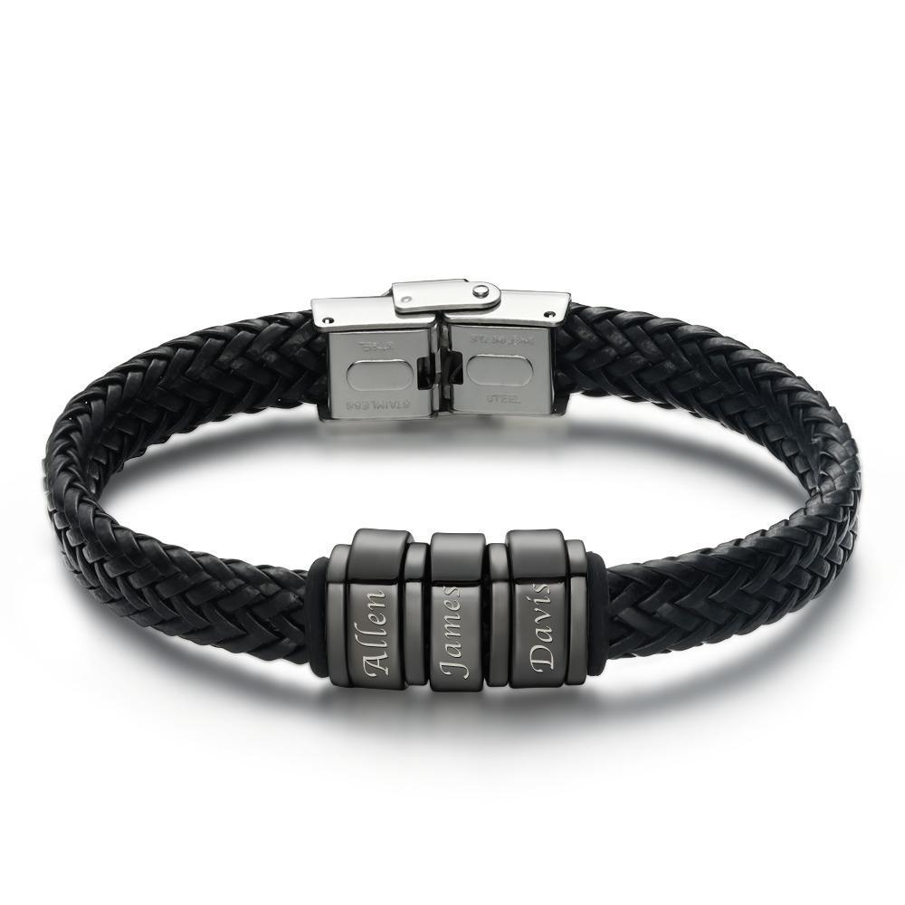 Pulsera De Cuero Para Hombre Pulsera Personalizada Para Hombre, Regalo Para Papá Pulsera Con Nombre Para Ni?os 1-6 Dijes