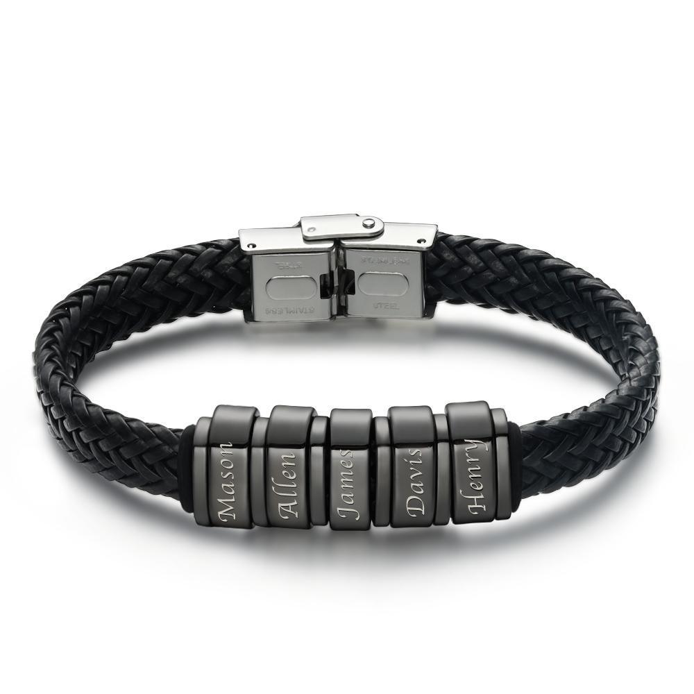 Pulsera De Cuero Para Hombre Pulsera Personalizada Para Hombre, Regalo Para Papá Pulsera Con Nombre Para Ni?os 1-6 Dijes