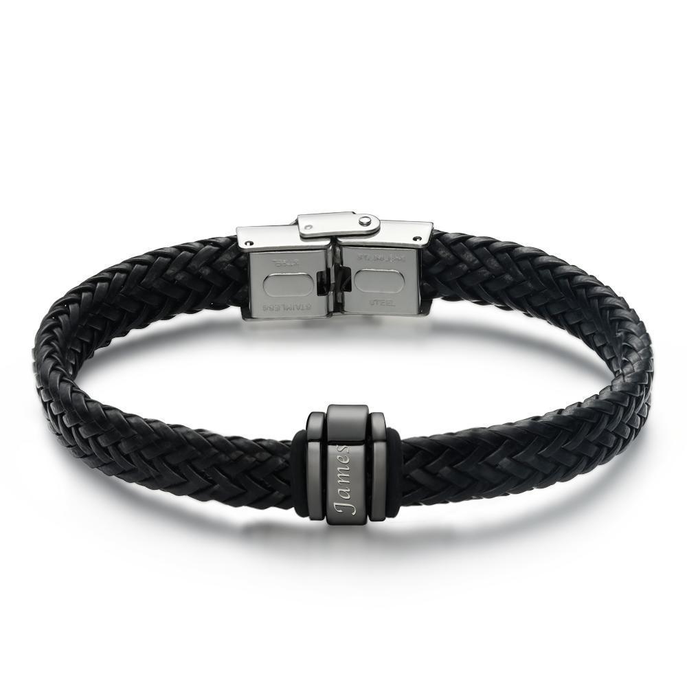 Pulsera De Cuero Para Hombre Pulsera Personalizada Para Hombre, Regalo Para Papá Pulsera Con Nombre Para Ni?os 1-6 Dijes