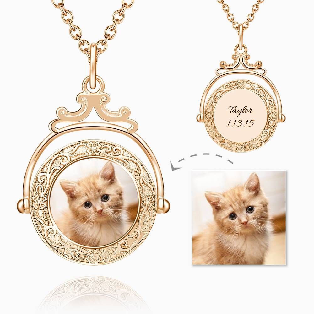 Vendimia Collar de Foto con Espejo en Relieve Chapado en Oro Rosa