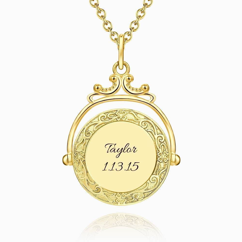 Vendimia Collar de Foto con Espejo en Relieve Chapado en 14k Oro