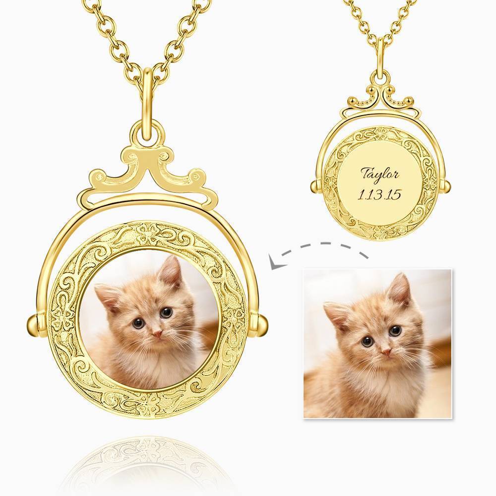 Vendimia Collar de Foto con Espejo en Relieve Chapado en Oro Rosa