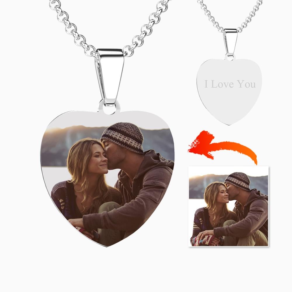 Foto Etiqueta Corazón Collar Con Grabado Acero Inoxidable Foto Collares