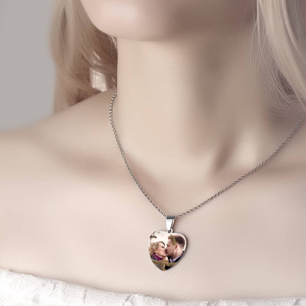 Collar De Foto Con Etiqueta De Corazón Grabada Regalos De San Valentín De Acero Inoxidable Para Su Amante