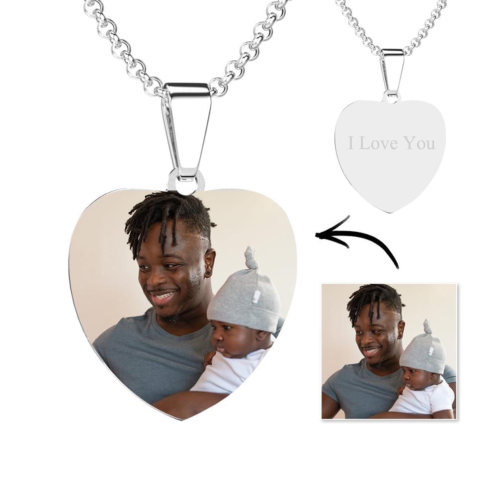 Collar De Foto Con Etiqueta De Corazón Grabada Regalos De San Valentín De Acero Inoxidable Para Su Amante