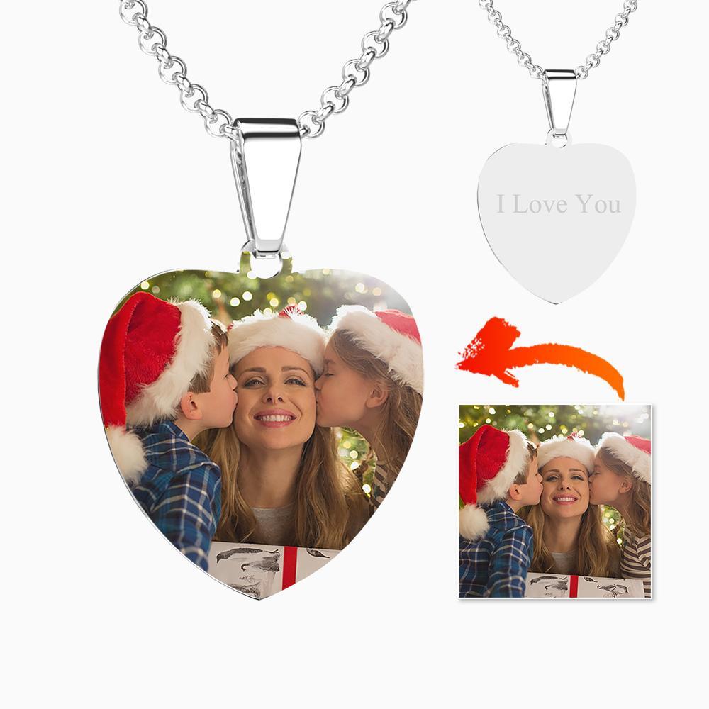 Collar de Foto con Etiqueta en Forma de Corazón Grabable Acero Inoxidable Regalos De Navidad