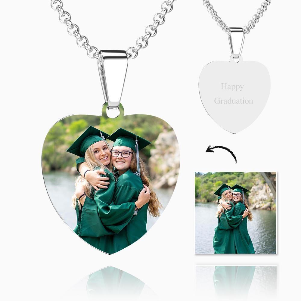 Regalos De Graduación Collar Con Foto Con Etiqueta De Corazón Grabada Acero Inoxidable - Impresión En Color