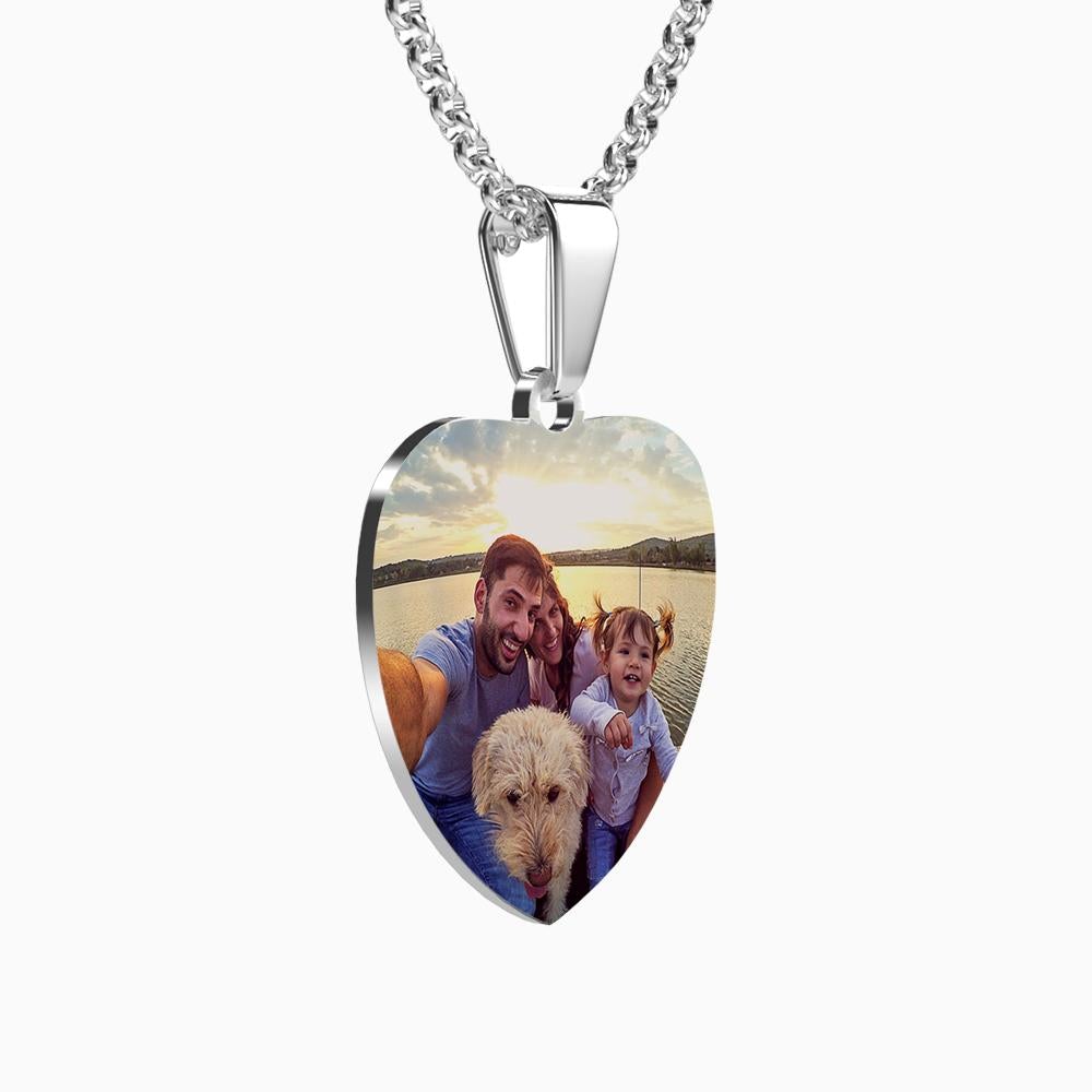 Foto Etiqueta Corazón Collar Con Grabado Acero Inoxidable Foto Collares