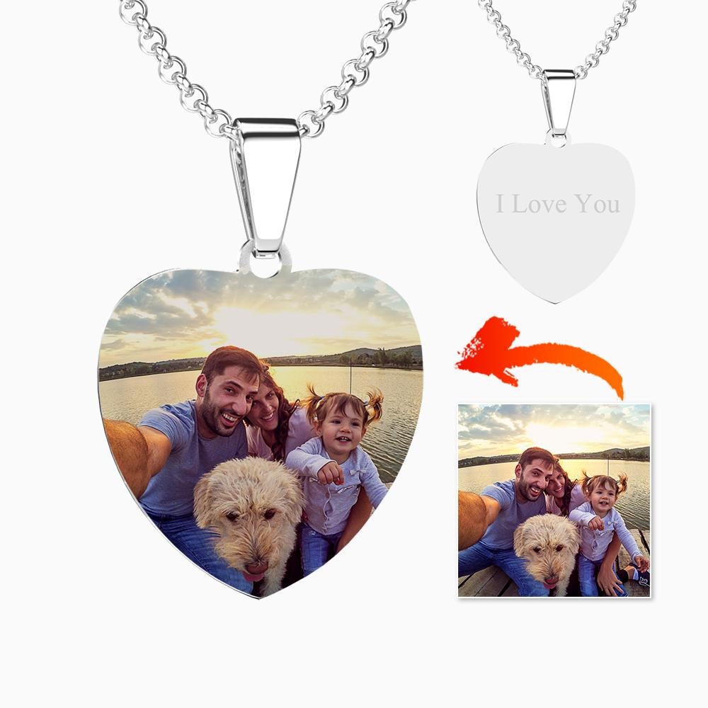 Foto Etiqueta Corazón Collar Con Grabado Acero Inoxidable Foto Collares