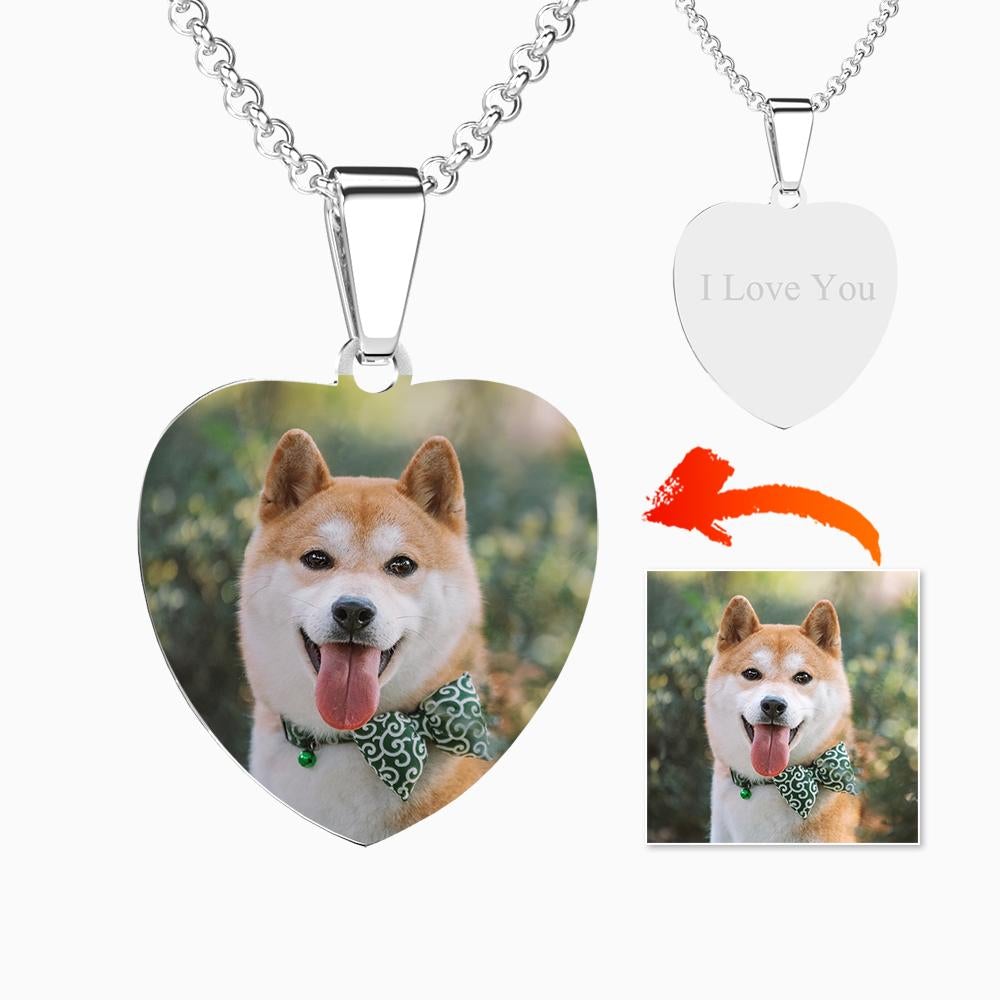 Foto Etiqueta Corazón Collar Con Grabado Acero Inoxidable Foto Collares