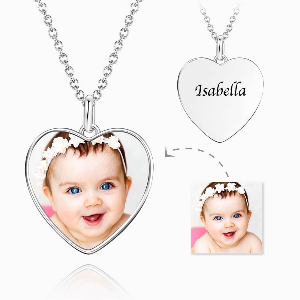 Collar De Fotos Para El Corazón De Los Ni?os Con Grabado De Platino Plateado