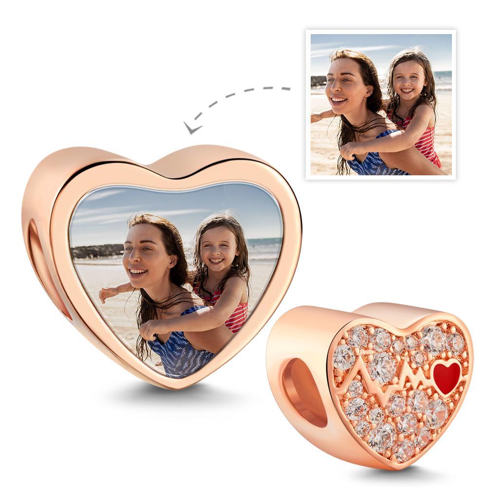 Encanto De Foto Personalizado Símbolo De Latido Del Corazón Regalos Románticos Para El Día De La Madre - soufeeles