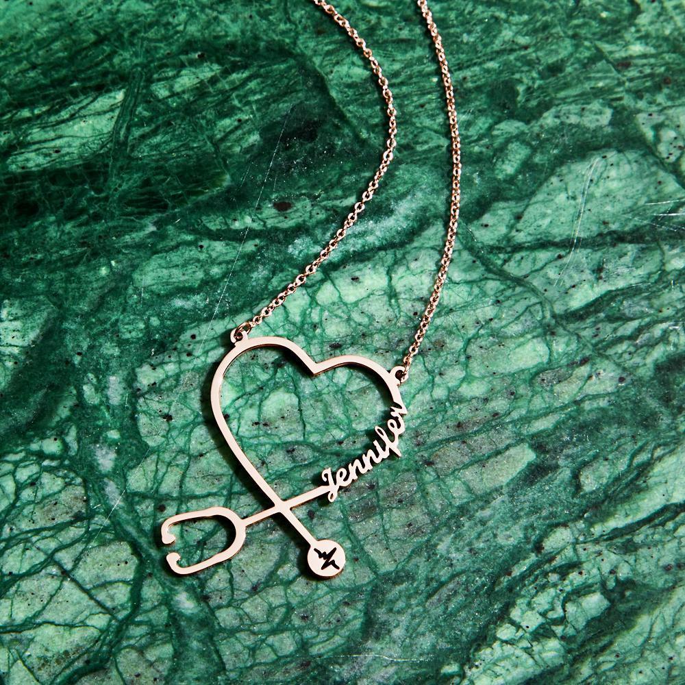 Collar Con Estetoscopio Y Nombre Personalizado Collar De Enfermera Collar Con Nombre En Forma De Corazón Regalos Para Enfermeras Regalos Médicos