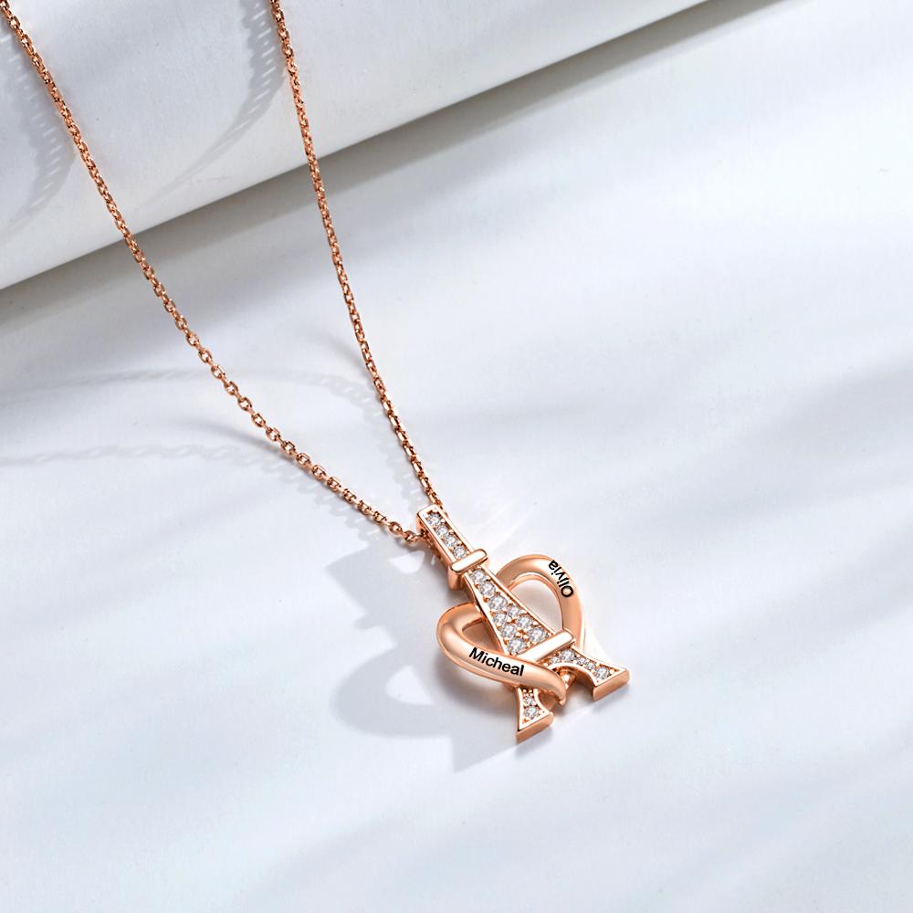 Collar Grabado Personalizado Torre Eiffel Collar De Diamantes Brillantes Regalo Para Ella - soufeeles