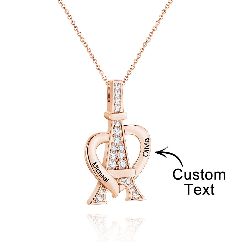 Collar Grabado Personalizado Torre Eiffel Collar De Diamantes Brillantes Regalo Para Ella - soufeeles