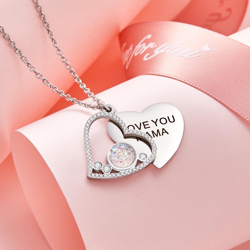 Collar Grabado Personalizado Regalos De Diamantes De Imitación Dobles En Forma De Corazón - soufeeles