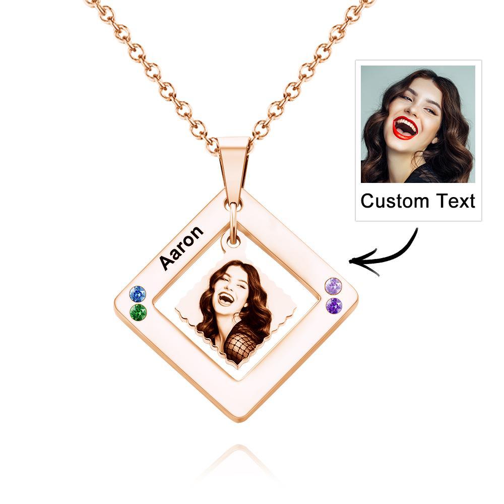 Collar Con Foto Personalizada Grabada, Collar Cuadrado Con Varios Nombres, Regalo Para Mujer - soufeeles