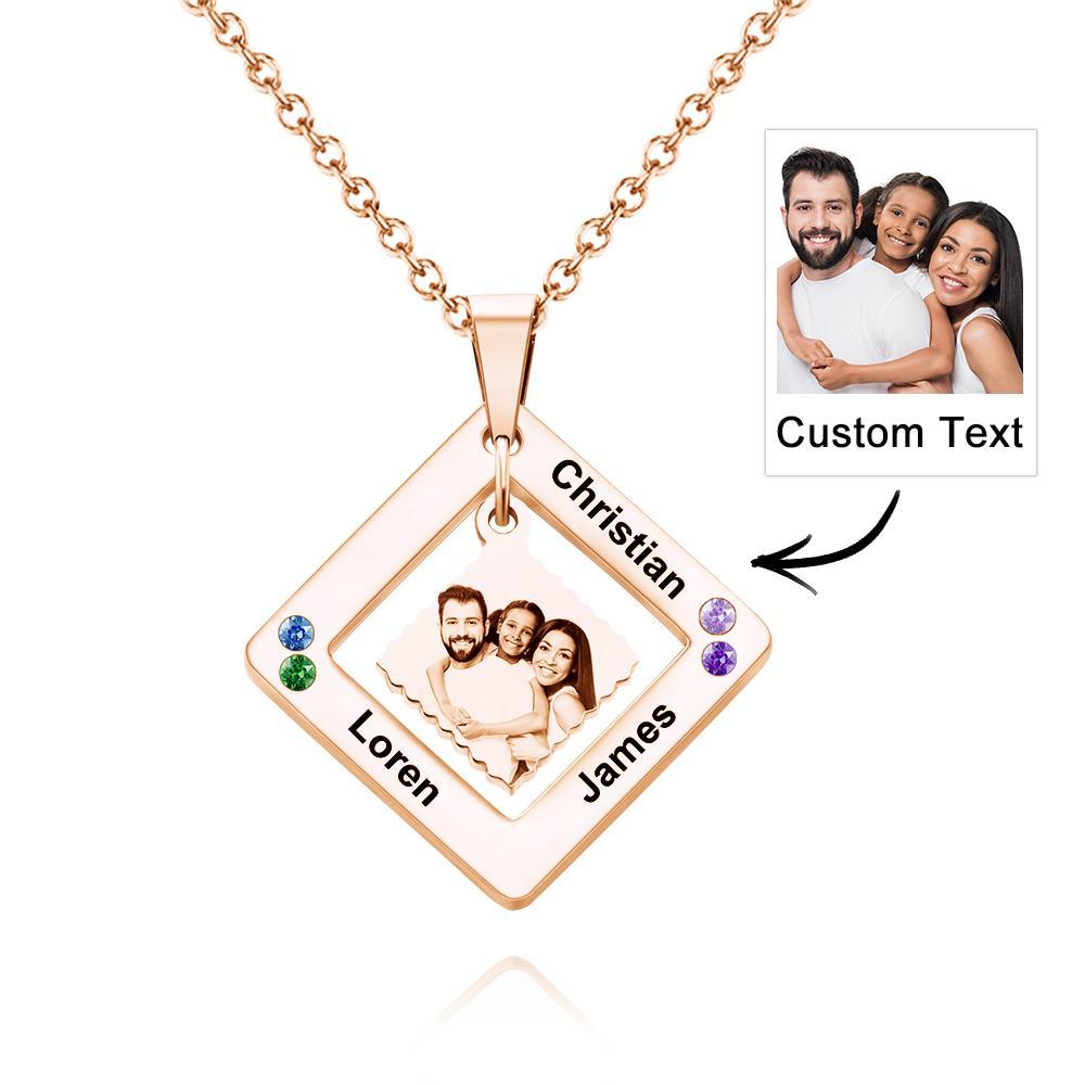 Collar Con Foto Personalizada Grabada, Collar Cuadrado Con Varios Nombres, Regalo Para Mujer - soufeeles