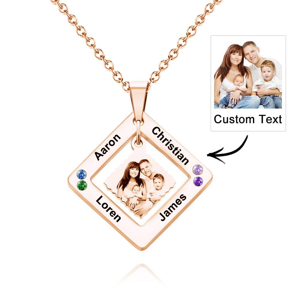 Collar Con Foto Personalizada Grabada, Collar Cuadrado Con Varios Nombres, Regalo Para Mujer - soufeeles