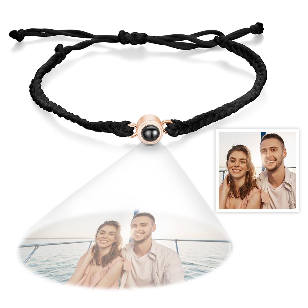 Pulsera De Pareja De Proyección De Foto Personalizada Pulsera De Cuerda Negra Trenzada Regalo Para El Día De La Madre - soufeeles