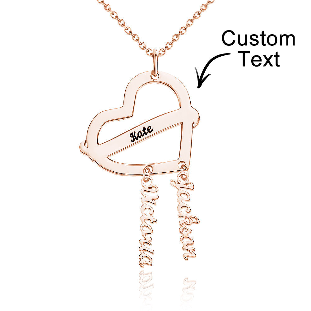 Collar De Corazón De Atrapasueños Grabado Personalizado Con Colgante De Nombres Regalos Únicos - soufeeles