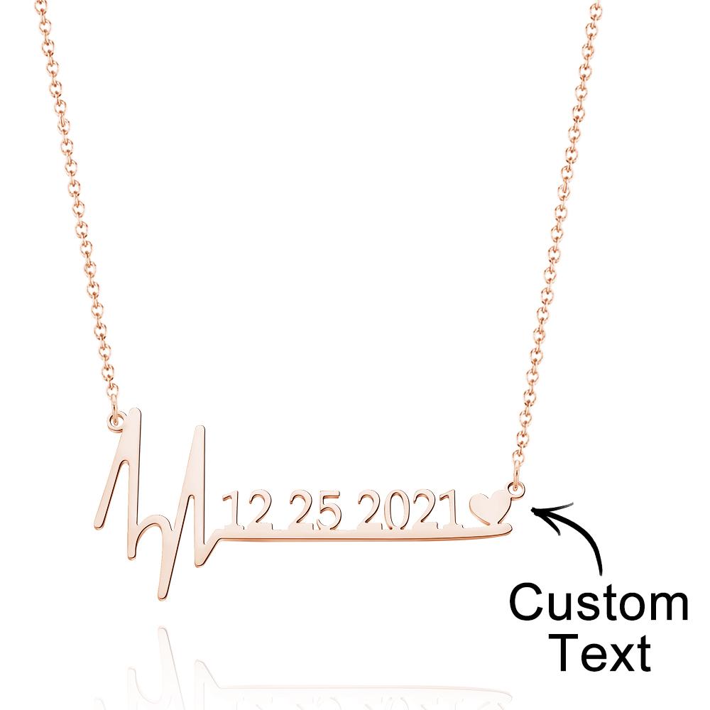 Collar Grabado Personalizado Heartbeat Date Collar Conmemorativo Regalos - soufeeles